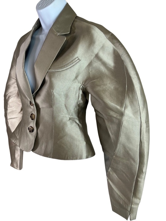 Wingfree Jackets & Blazers - Wingfree Sculpted Silhouette Tailored Cropped Blazer Champagne Satin Jacket M